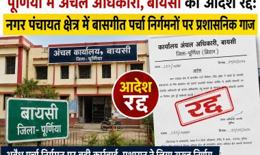 पूर्णिया में बायसी अंचलाधिकारी का आदेश रद्द: नगर पंचायत क्षेत्र में अवैध बासगीत पर्चा निर्गमन पर प्रशासनिक गाज